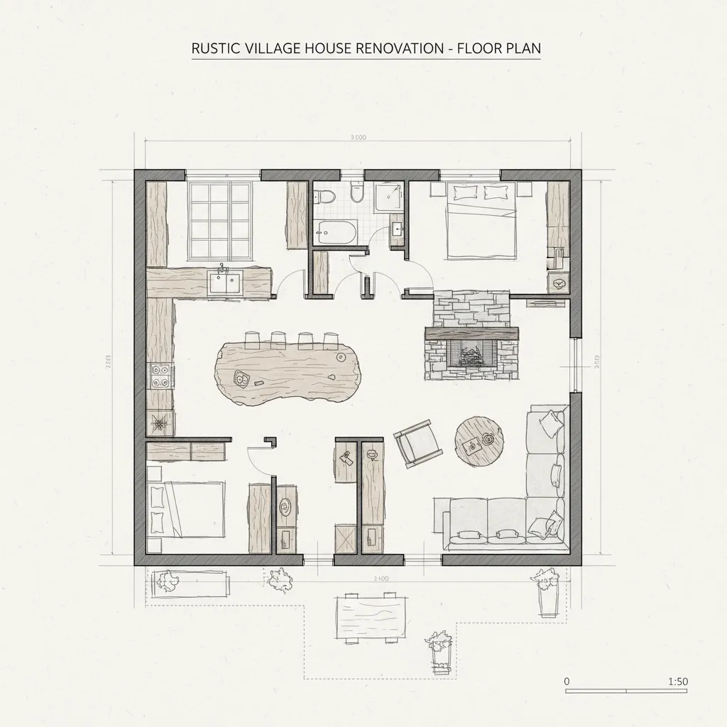Plano de distribución moderno para una casa de pueblo