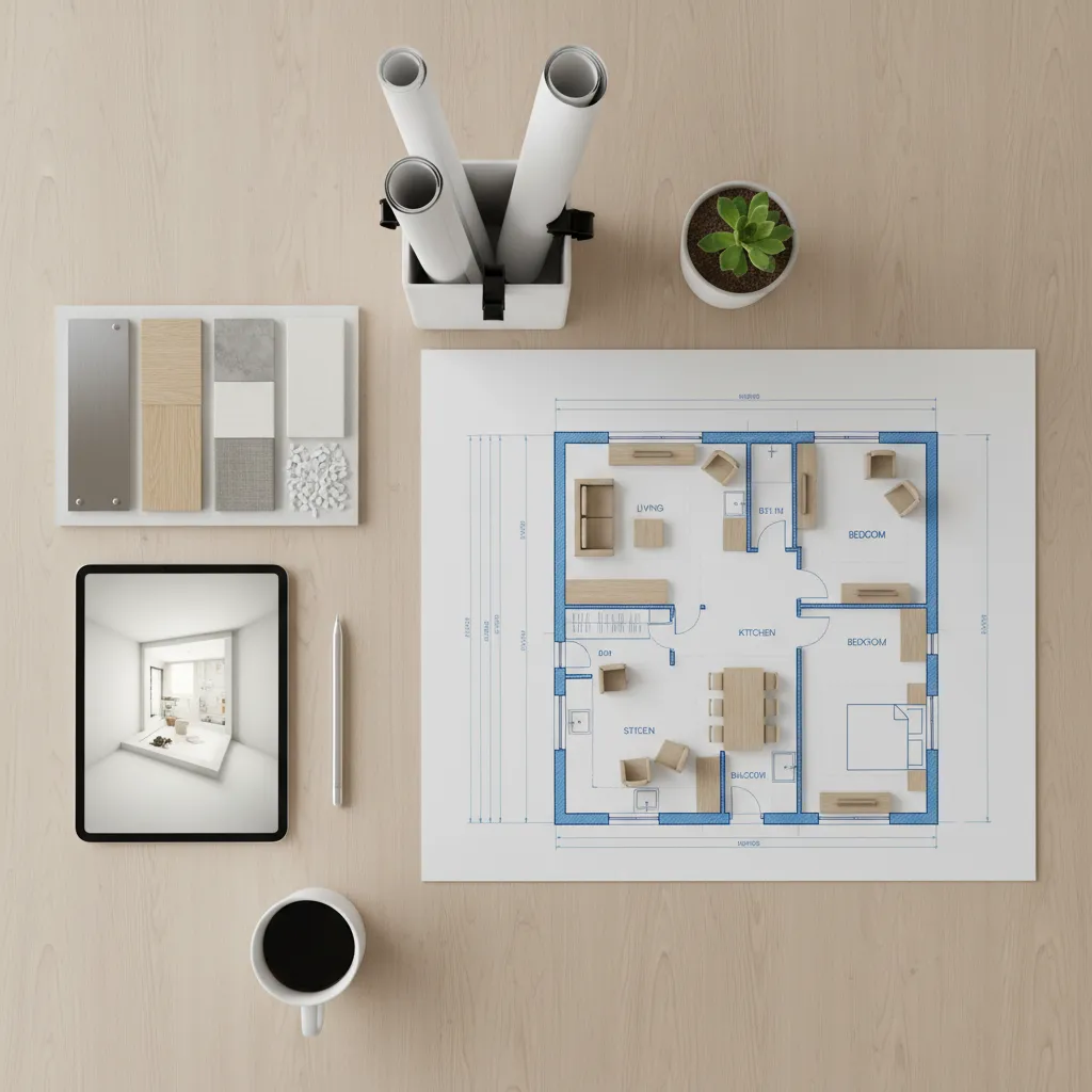 Plano de distribución de un apartamento con diseño de interiores