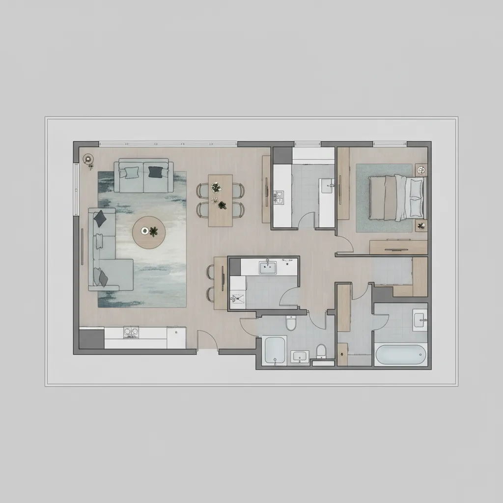 Plano de distribución de un apartamento con muebles