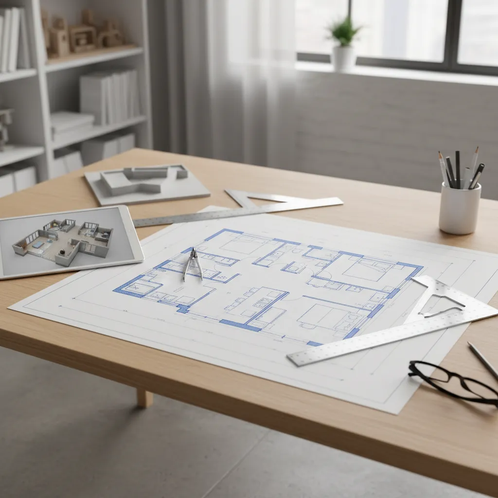 Plano de distribución de vivienda utilizado en proyectos de interiorismo