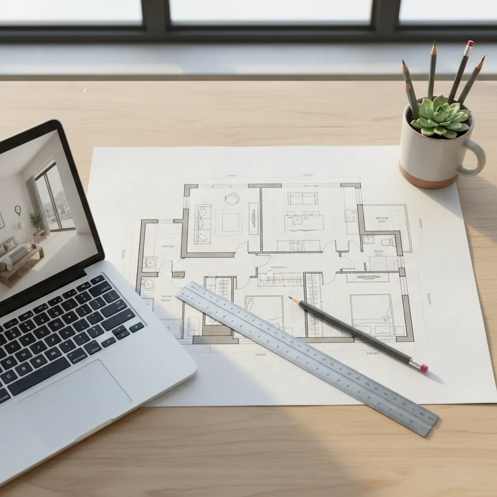 Plano de distribución de vivienda utilizado en proyectos de interiorismo