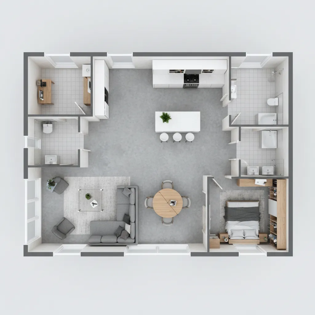 Visualización 3D de distribución de un piso antes de una reforma