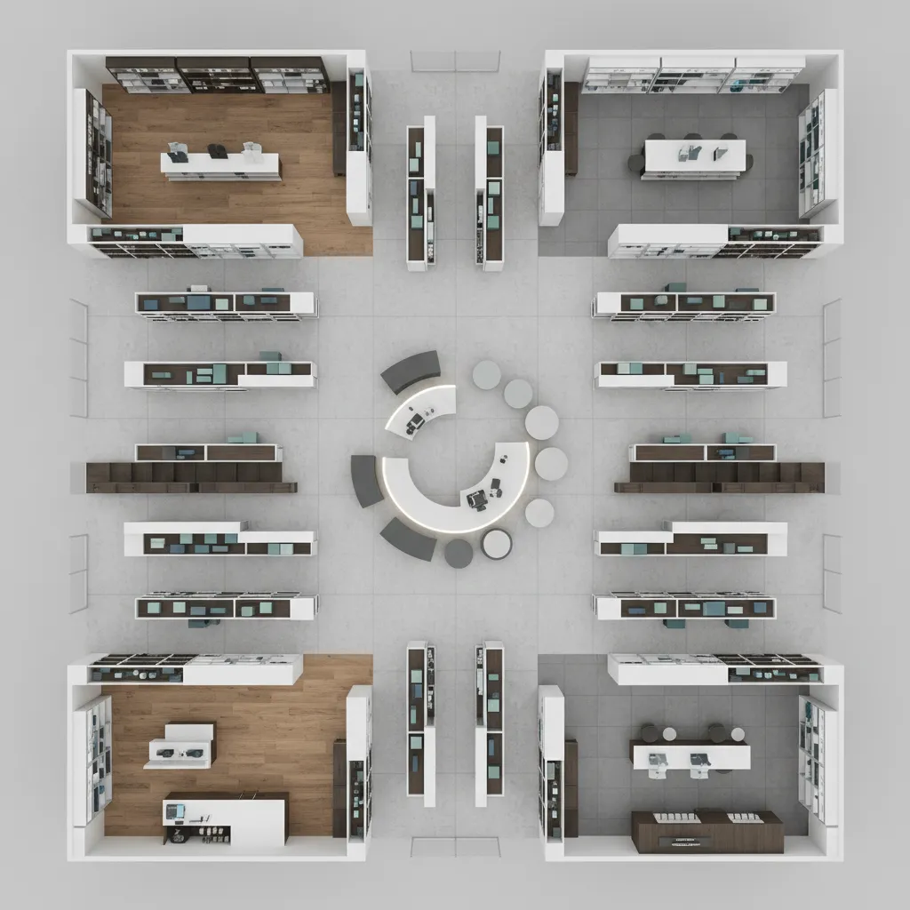 Plano 3D de distribución interior de una tienda