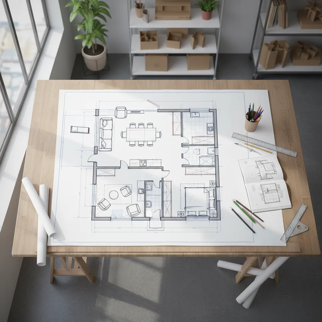 Plano de distribución de una vivienda con diseño interior