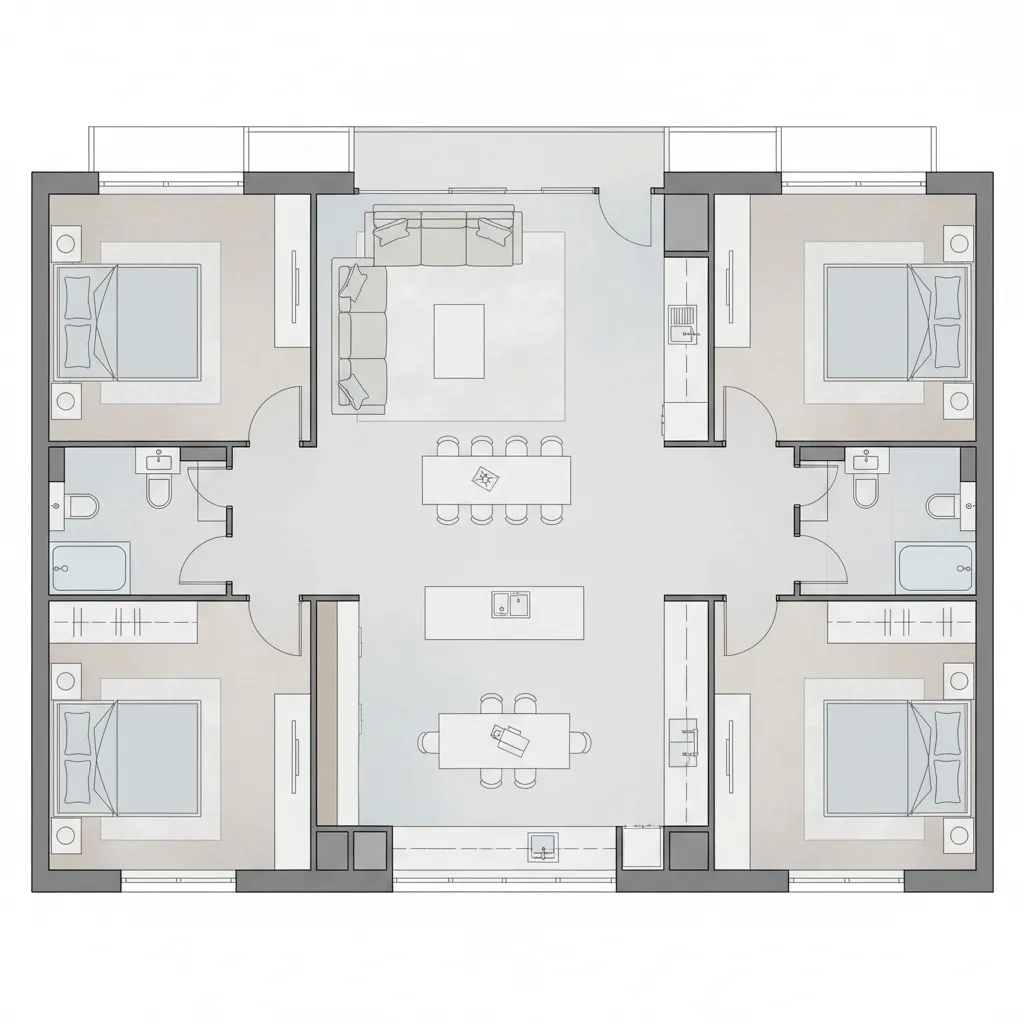 Plano de distribución de una vivienda con zonas señaladas