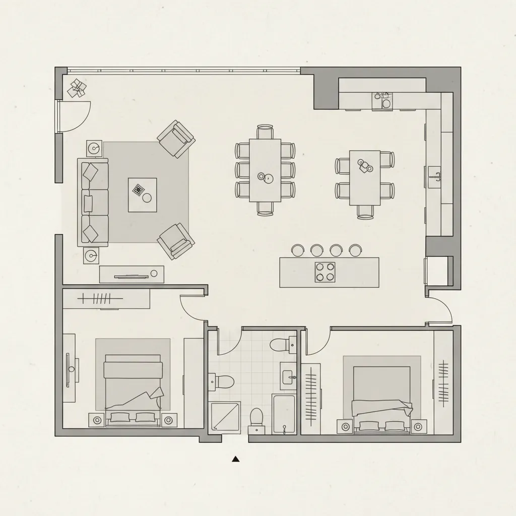 Plano de distribución de una vivienda con muebles