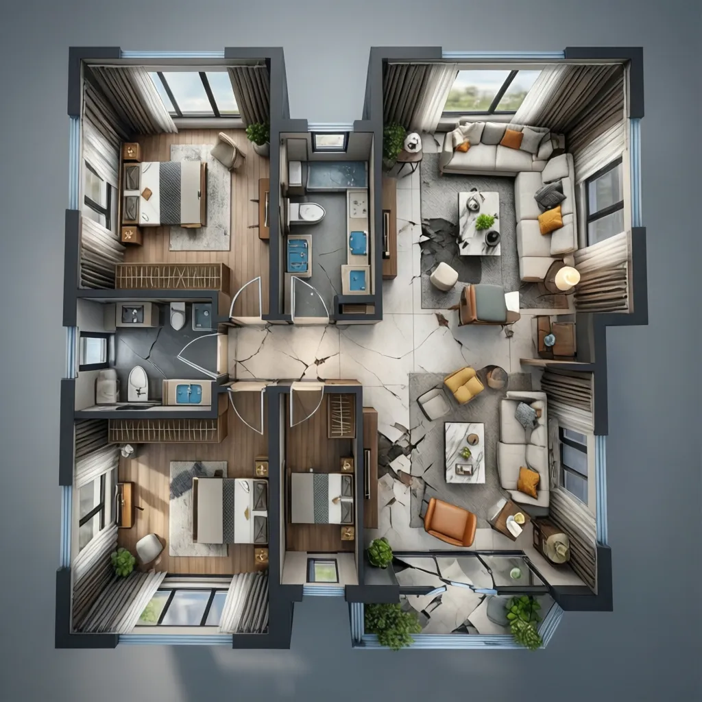 Plano 3D de distribución interior de un apartamento