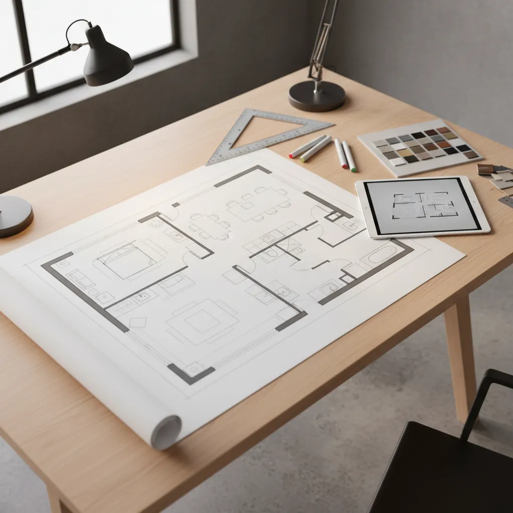 Plano de distribución de vivienda usado en un proyecto de interiorismo