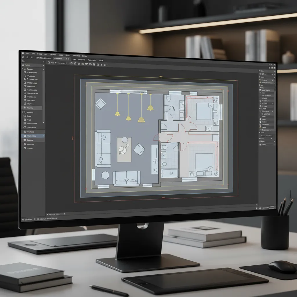 Plano DWG de interiorismo con capas de mobiliario e instalaciones