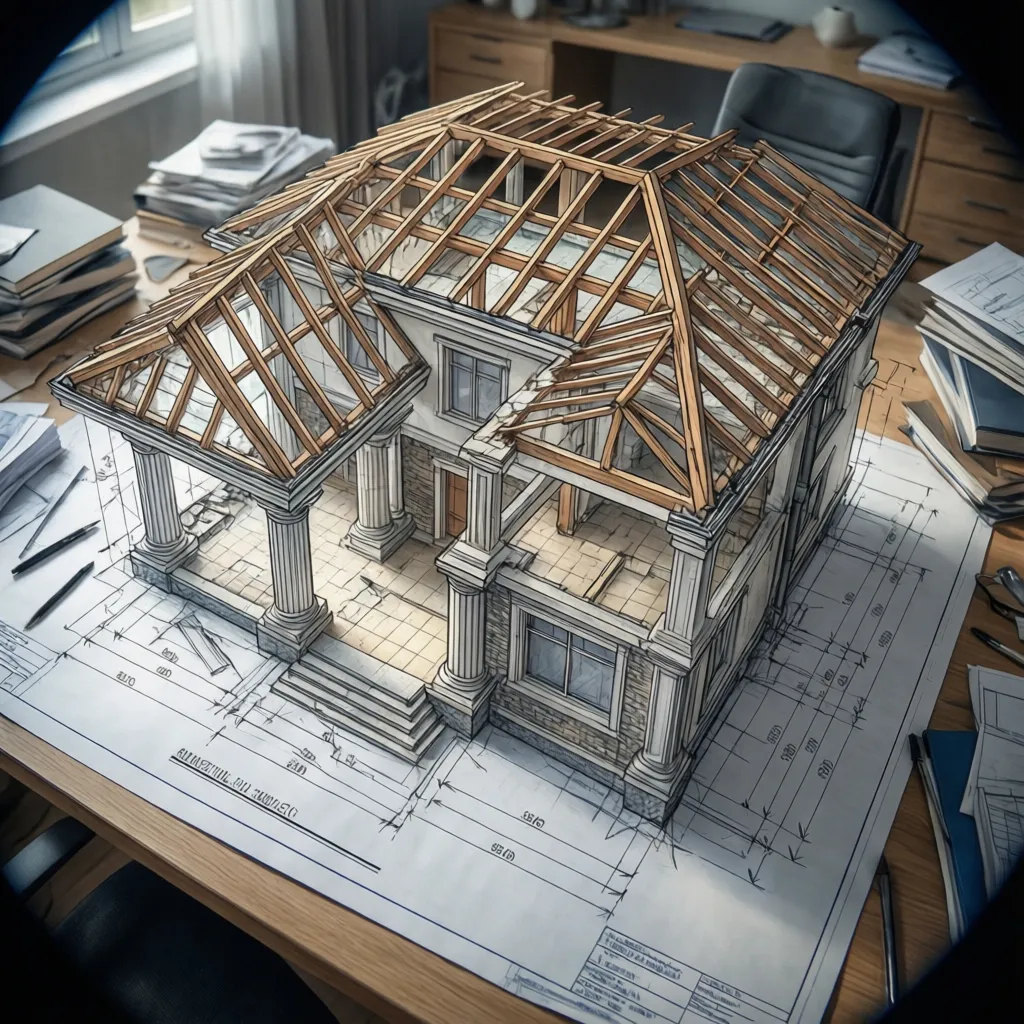 Plano estructural mostrando columnas y vigas en una vivienda