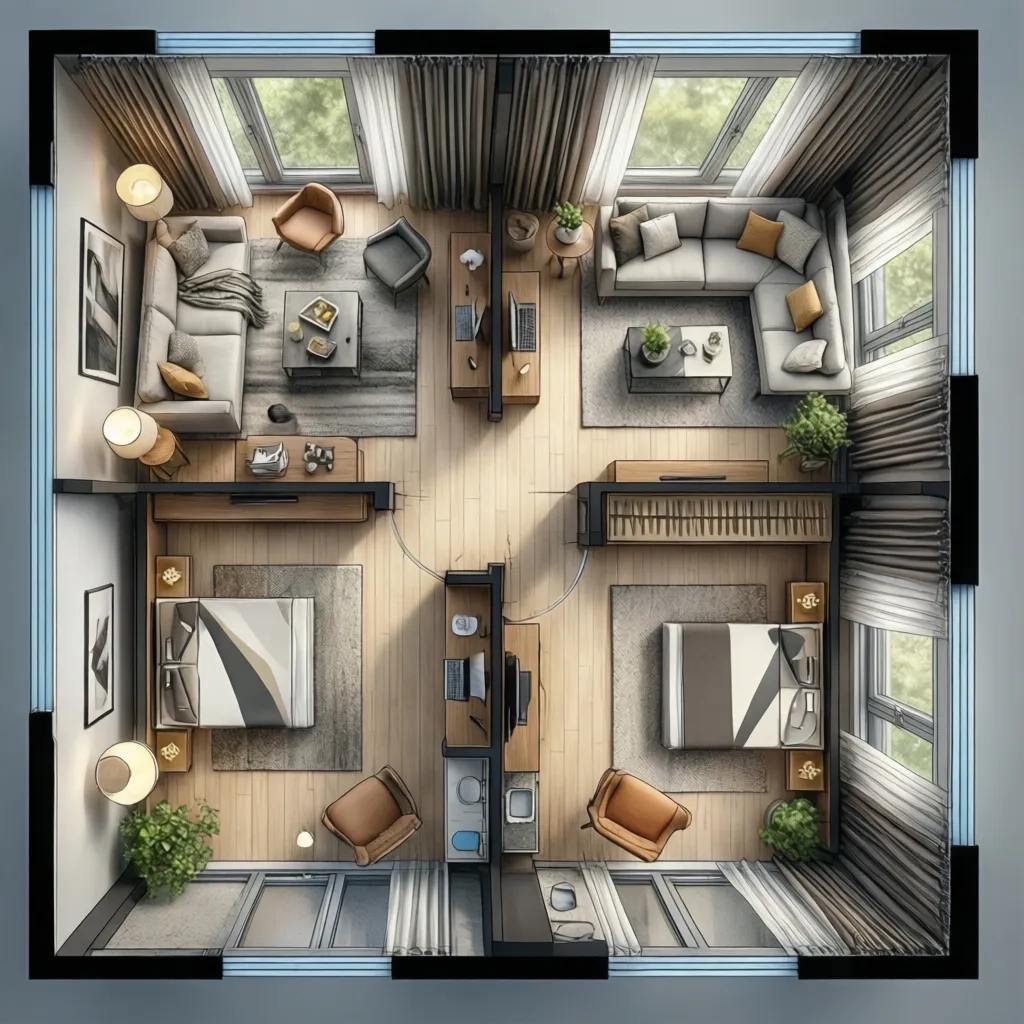 plano digital de una habitación con medidas y distribución de muebles