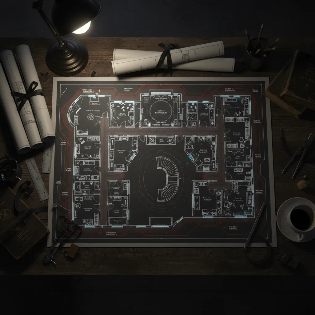 Plano conceptual del recorrido de una casa del terror