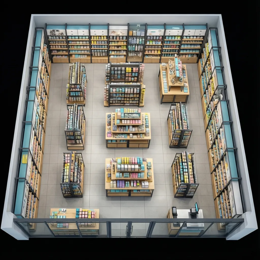 Plano de distribución de una tienda de papelería