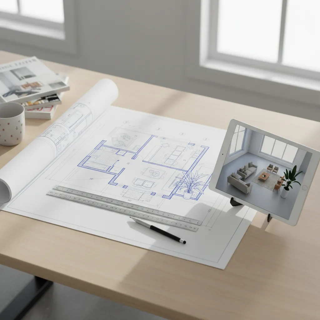 Plano de vivienda mostrando distribución de espacios interiores