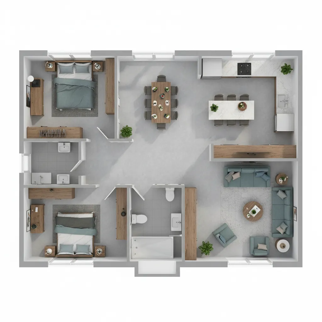 Plano digital de un apartamento completo creado con una herramienta de planificación