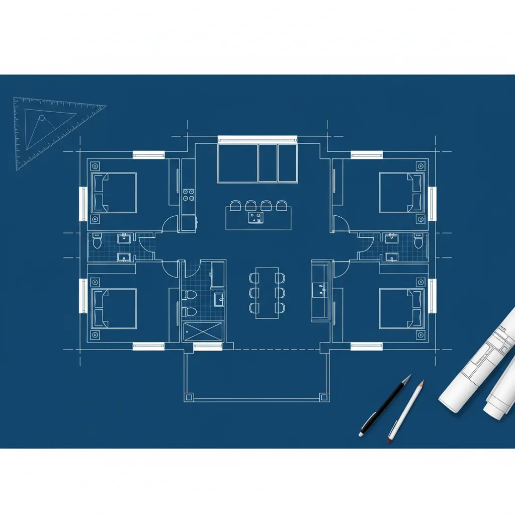 Plano arquitectónico de casa con techo a cuatro aguas