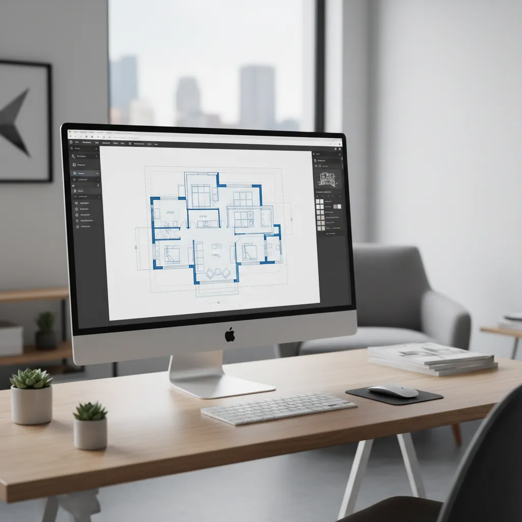 Pantalla de ordenador mostrando un plano de casa descargado desde una plataforma digital
