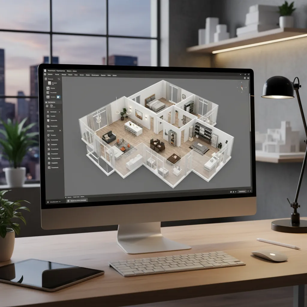 Pantalla mostrando plano digital de una casa en 3D