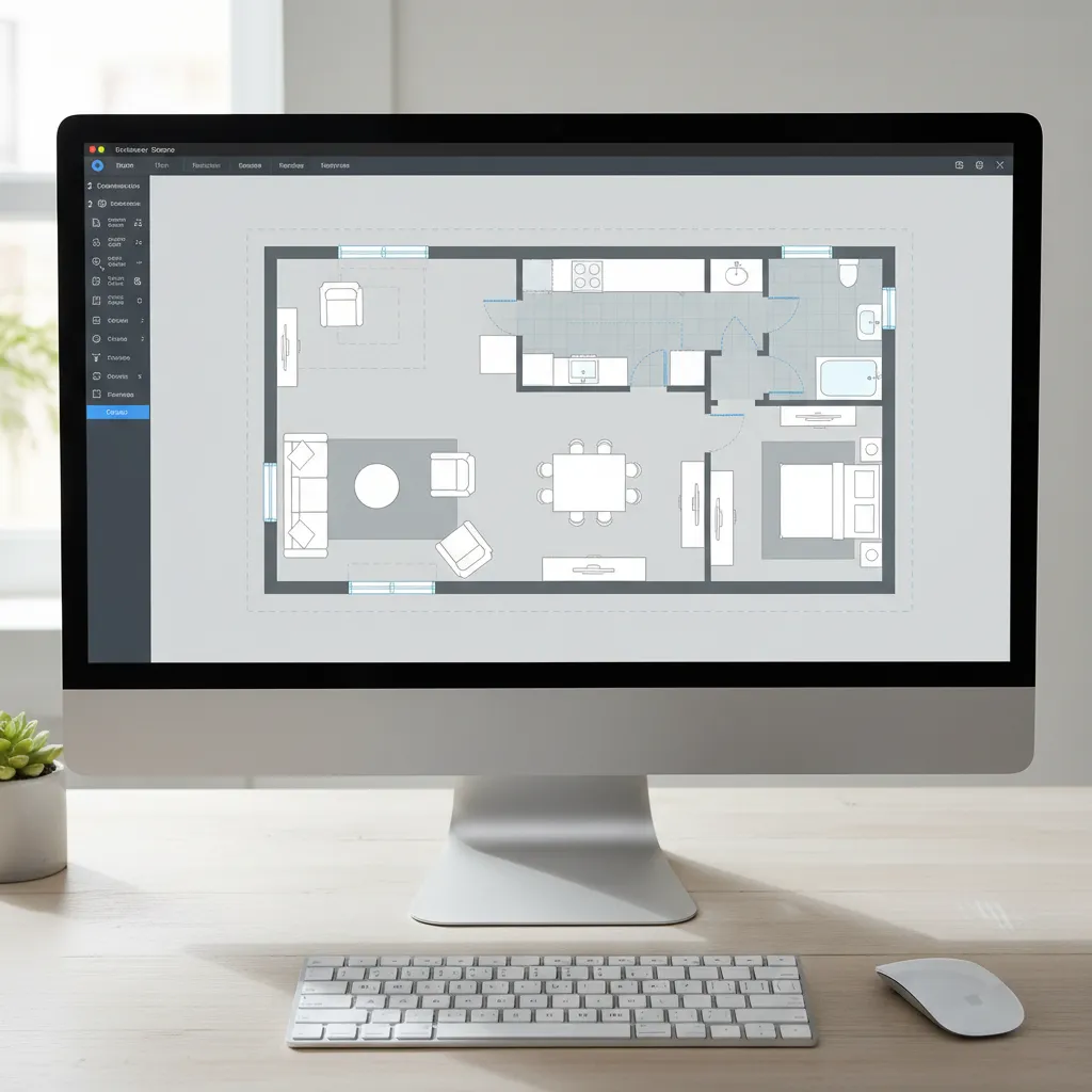 Plano digital de distribución de una vivienda en software de diseño