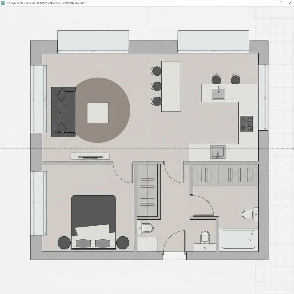 Plano digital de apartamento con distribución de muebles