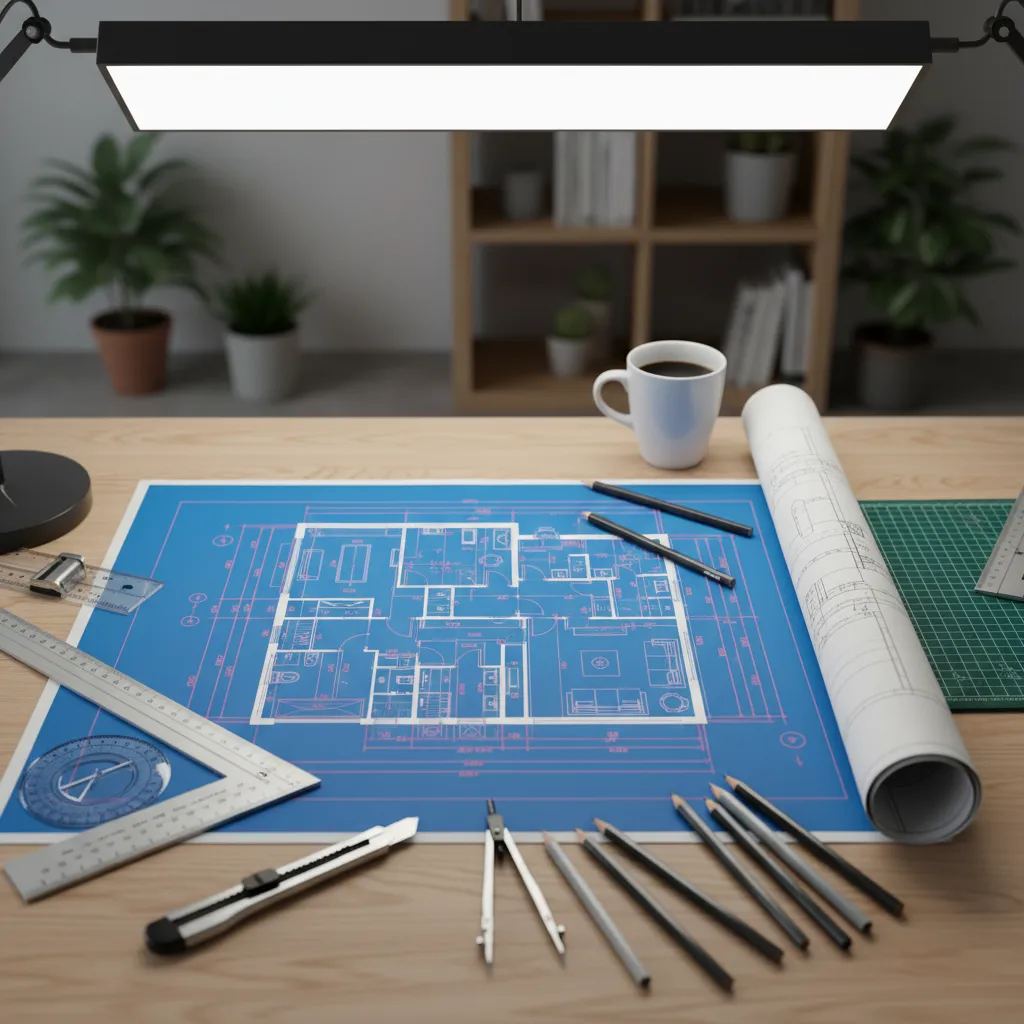 Plano técnico de interiorismo con medidas y distribución