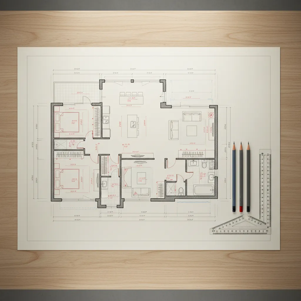 Plano técnico detallado de un apartamento con medidas y distribución