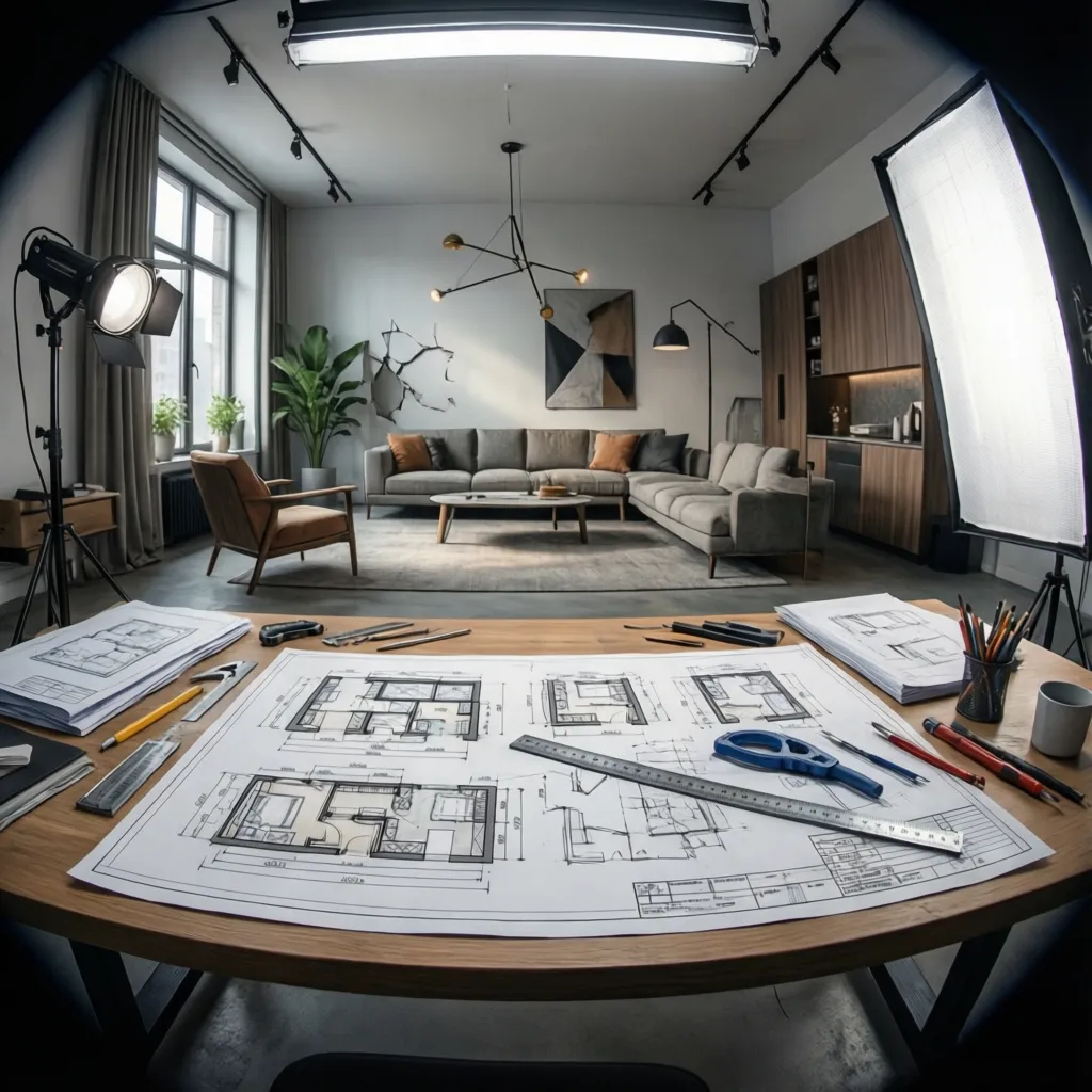 Planos técnicos de interiorismo con distribución de instalaciones