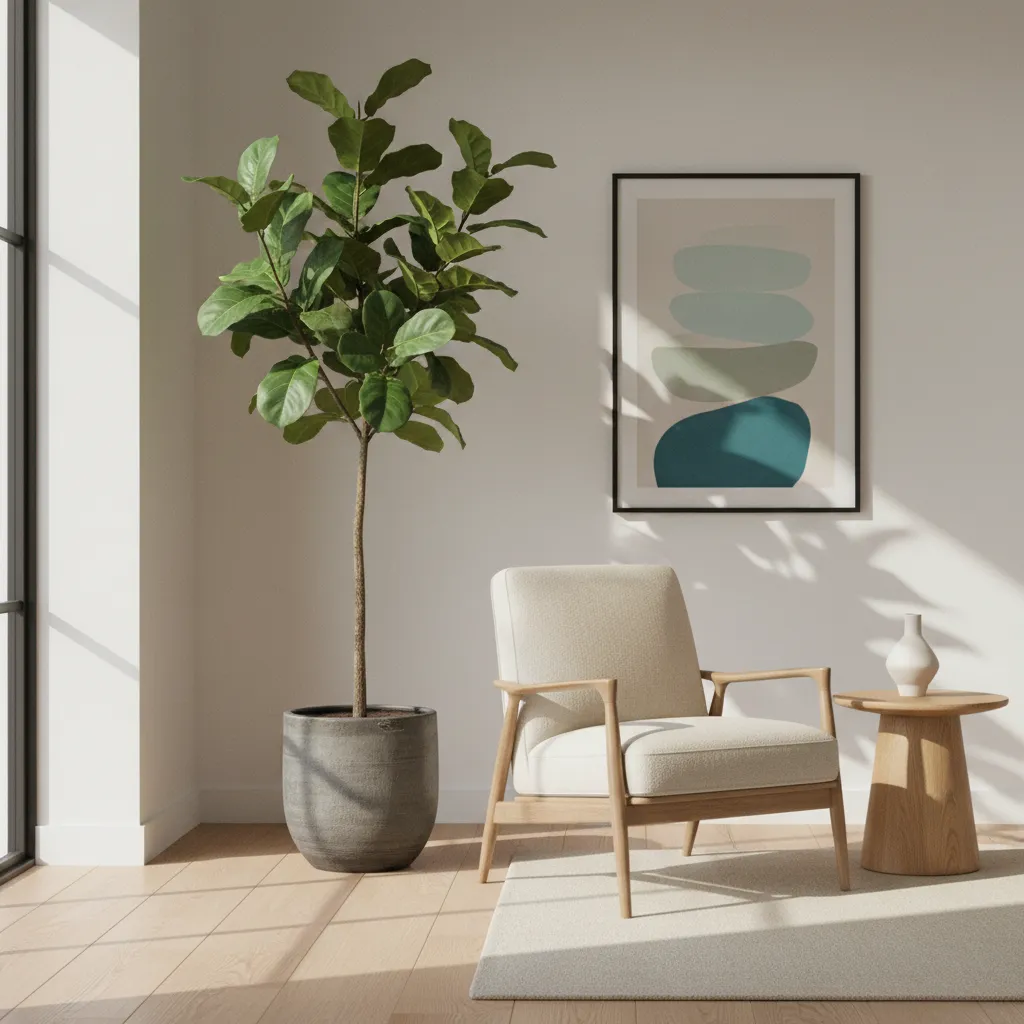 Planta artificial alta en la esquina de una sala