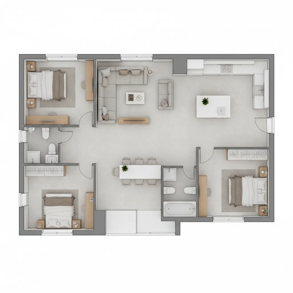 Planta de Casas 2 Quartos com 1 Suíte: Ideias Funcionais