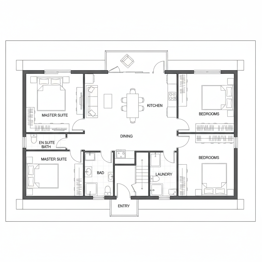 Planta de Casa com 2 Quartos e 1 Suíte