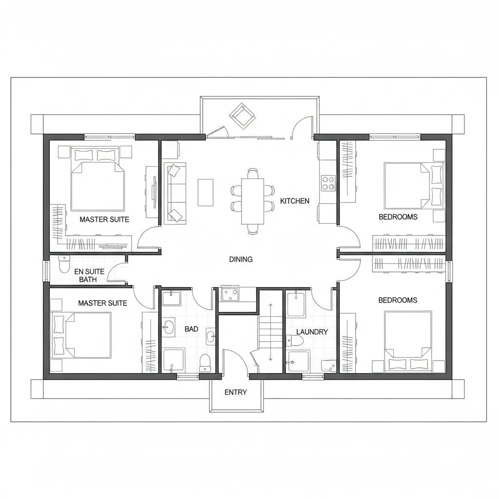 Planta de Casa com 2 Quartos e 1 Suíte