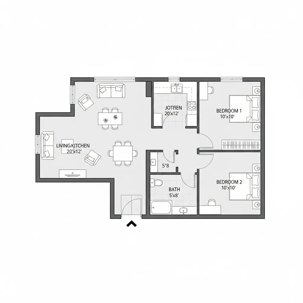 Planta de Casas com 2 Quartos Simples com Medidas