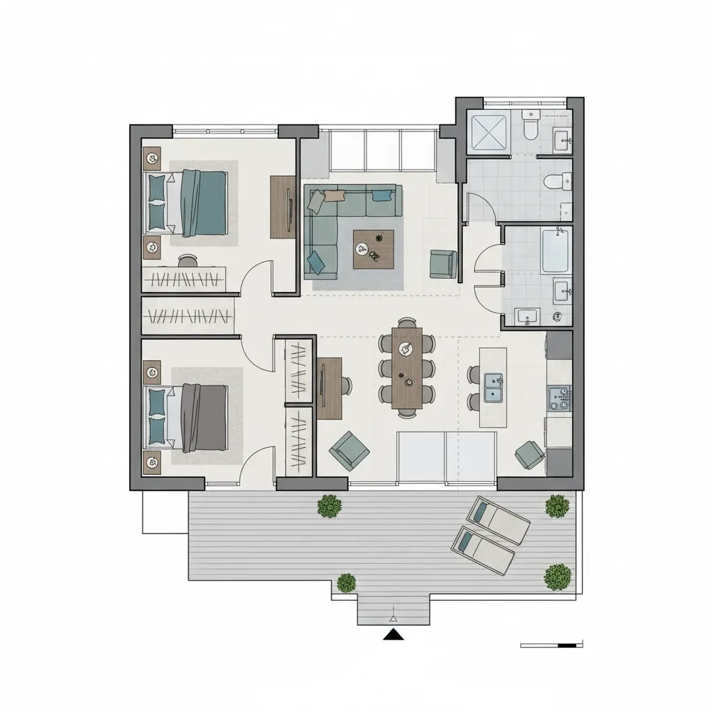 Planta de Casas com 2 Quartos com Suíte e Varanda
