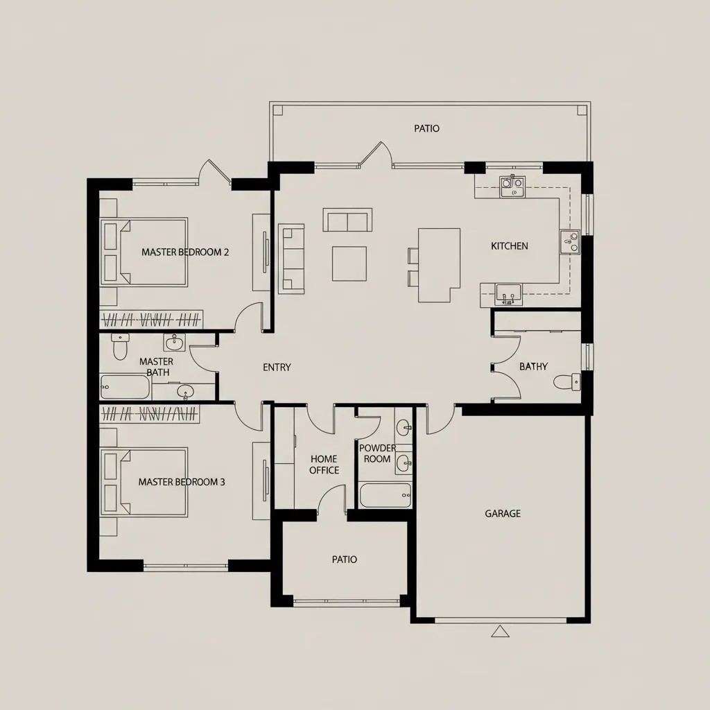 Planta Baixa de Casas com 3 Quartos e Escritório: Ideias Inteligentes de Layout