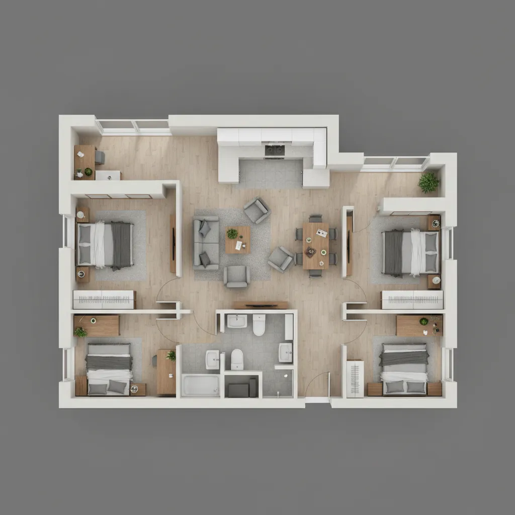 planta de casa simples com três quartos e suíte