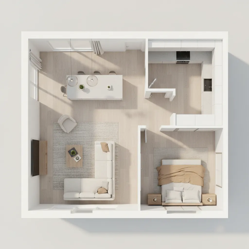 visualização 3D de planta de casa gerada por aplicativo