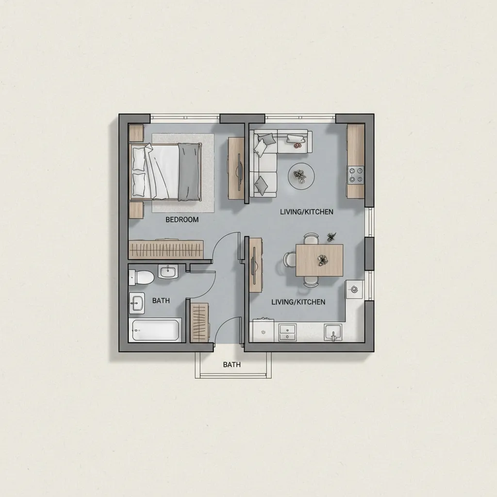 Planta de Casa 40m2 com 1 Quarto: Layout Funcional