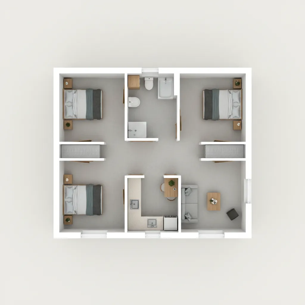 planta casa pequena 6x6 com dois quartos compactos