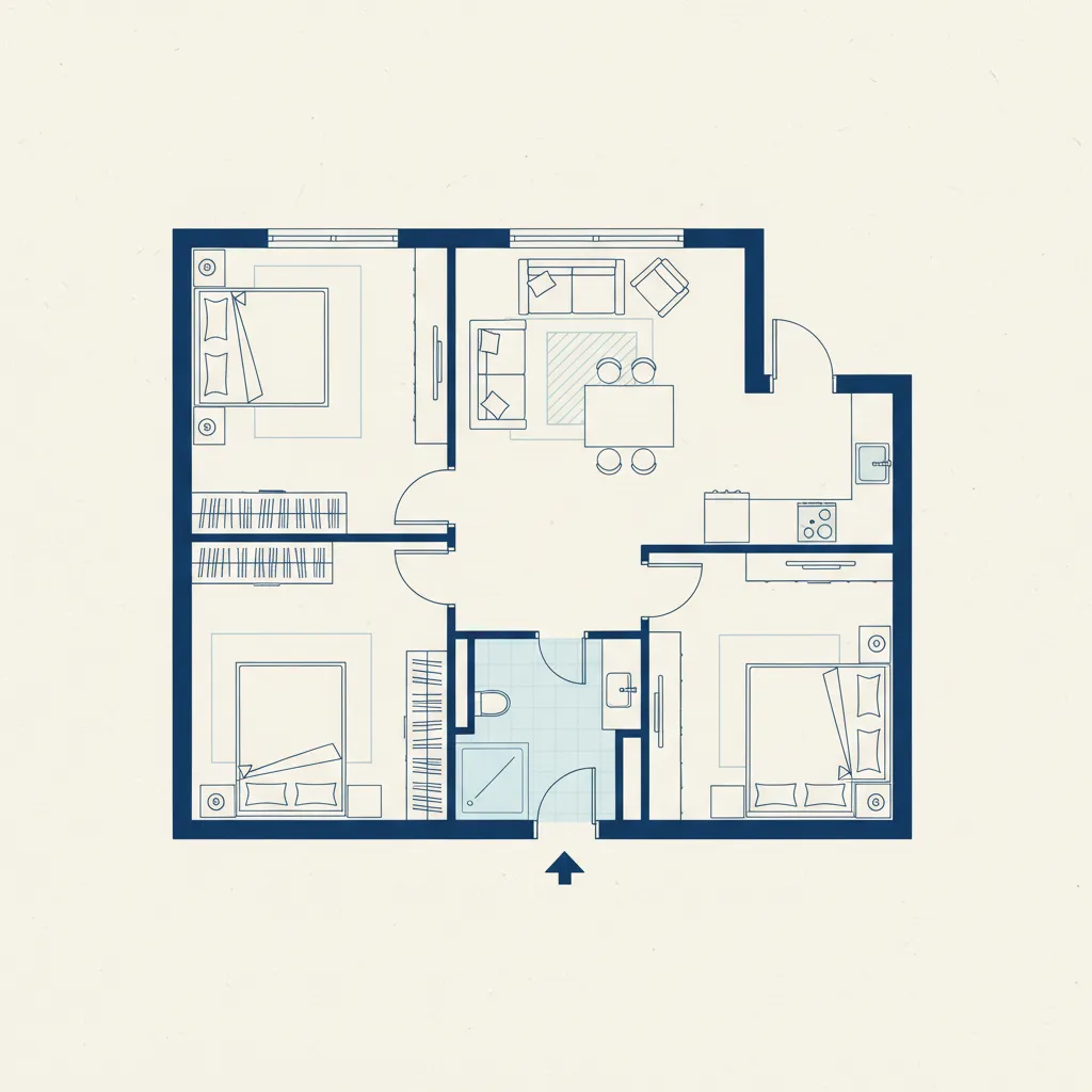 planta arquitetônica de casa 8x7 com dois quartos
