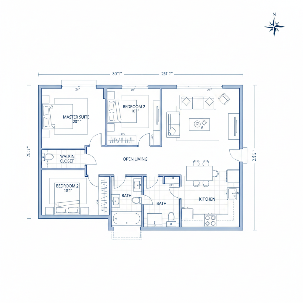 Planta de Casa com 2 Quartos e 1 Suíte