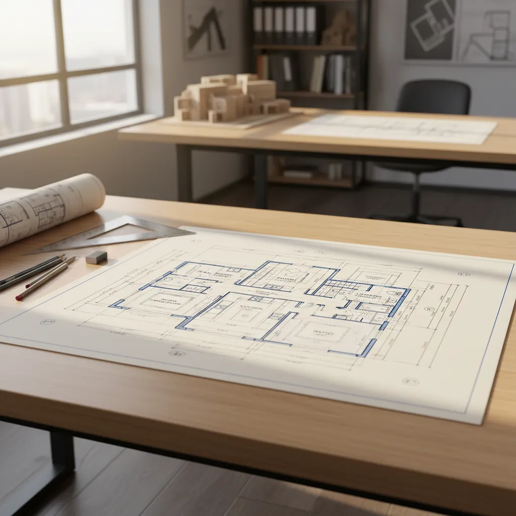 planta arquitetônica detalhada de casa moderna sobre mesa