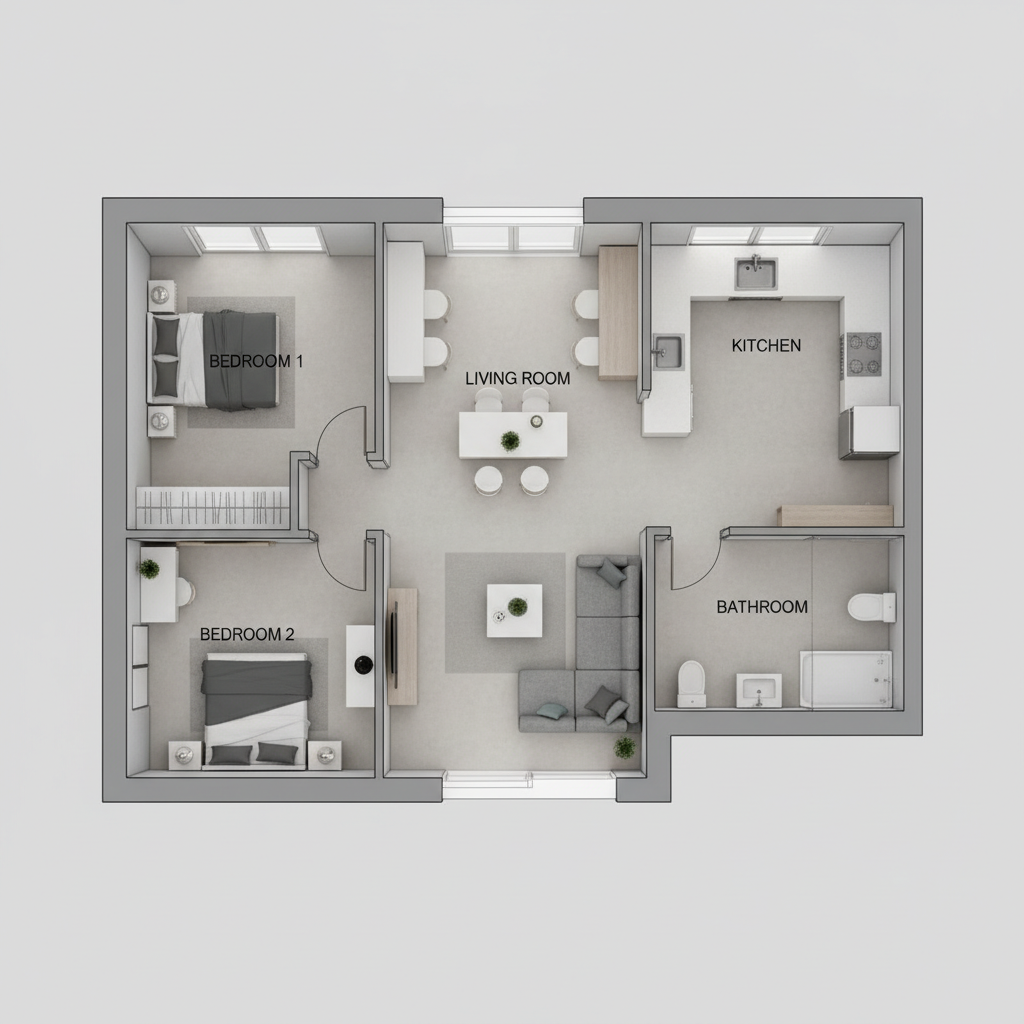 Planta de Casa de Dois Quartos: Layout Funcional