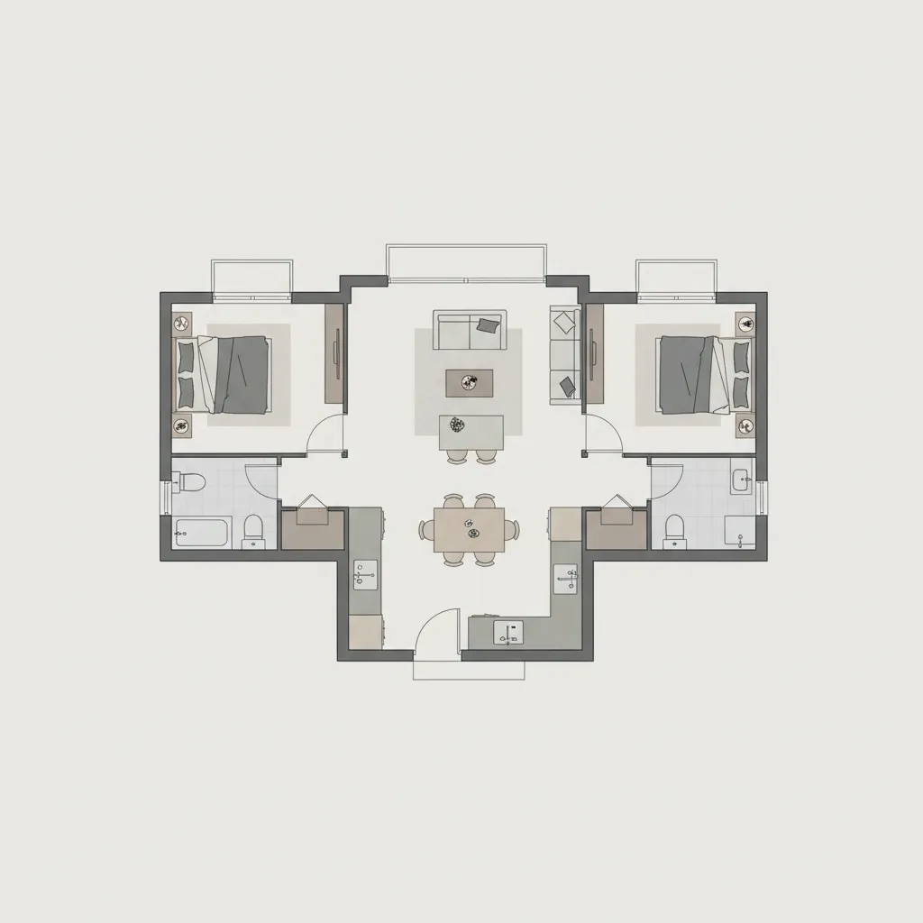 Planta de Casa com Dois Quartos Sala e Cozinha