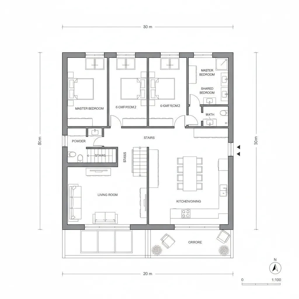 planta baixa de casa geminada 6x20 com dois pavimentos