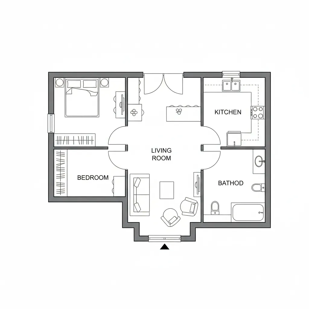 Planta baixa digital de casa com divisões de quartos sala cozinha e banheiro