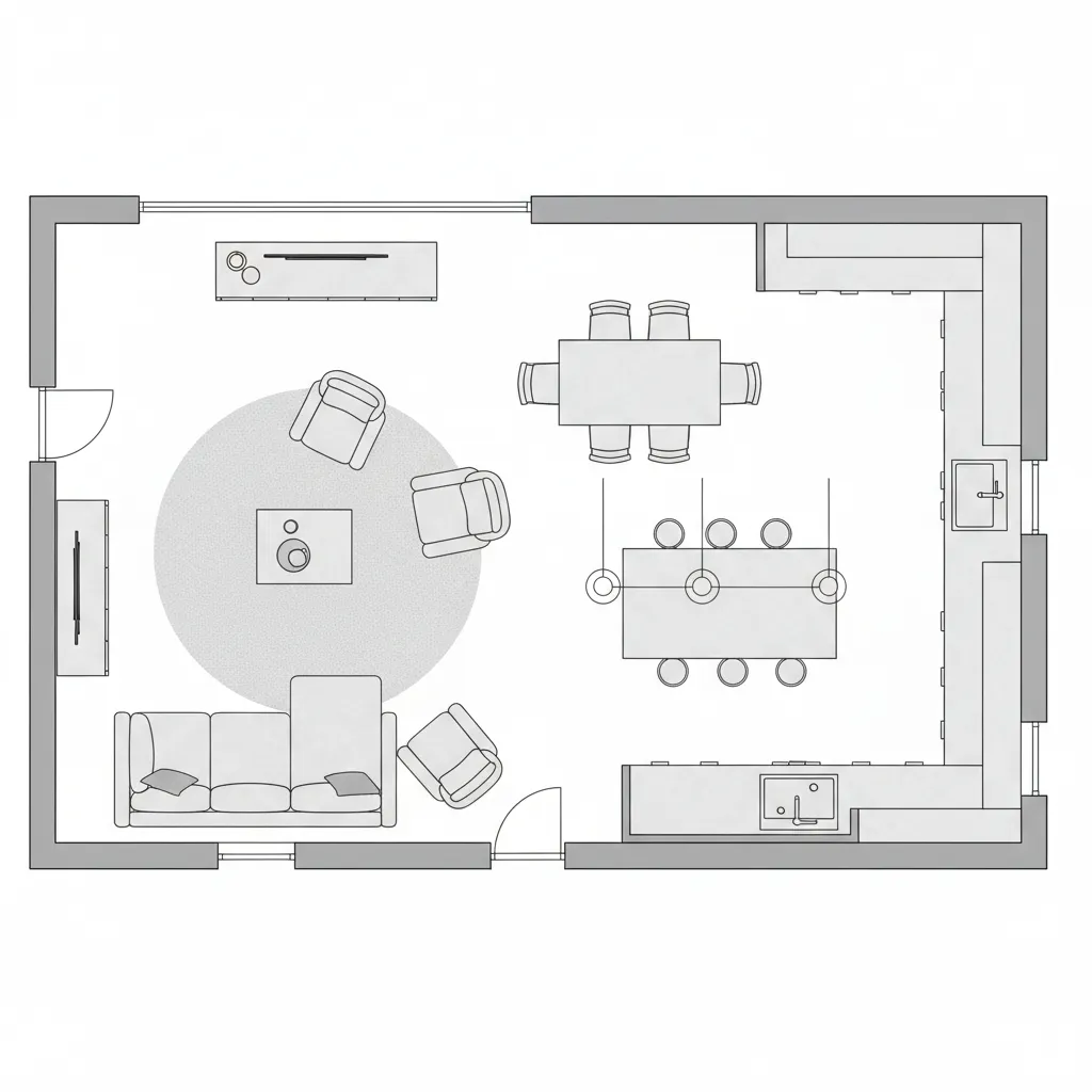 planta baixa de casa mostrando móveis em escala correta