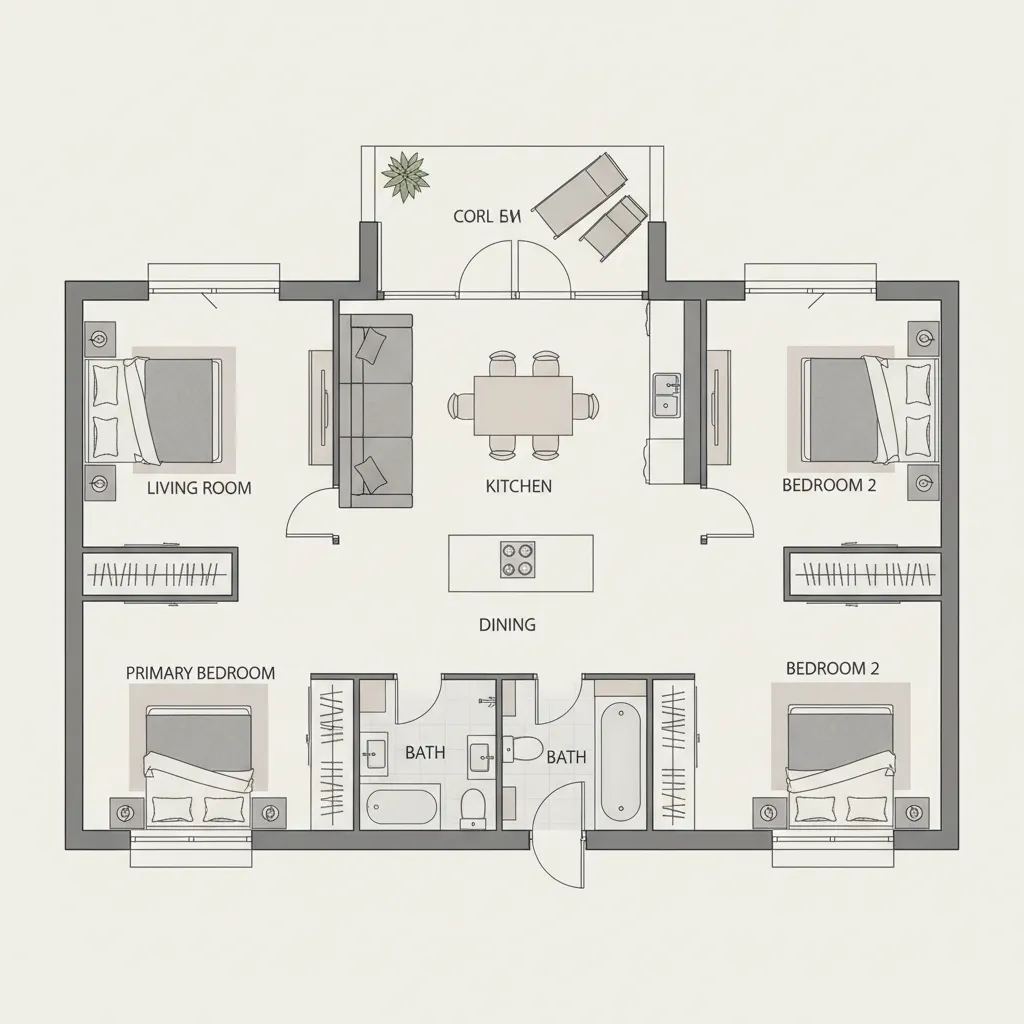 Planta de Casa Moderna com 2 Quartos: Ideias Funcionais