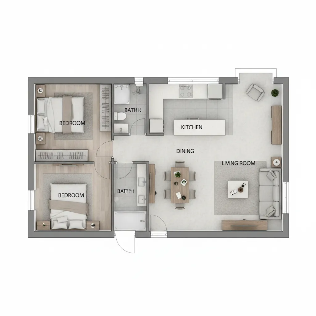 Plantas de casas pequenas com 1 quarto e cozinha americana