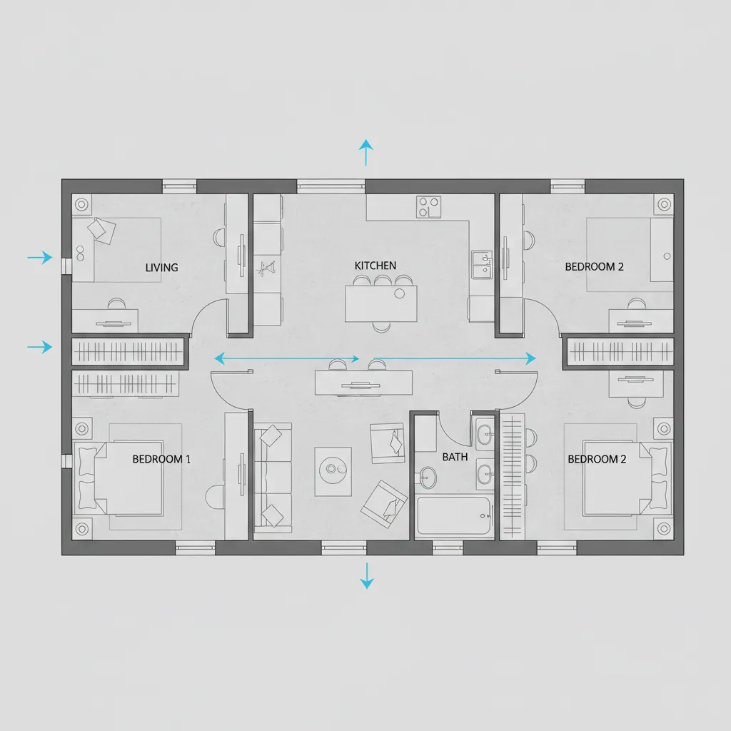 planta de casa pequena mostrando circulação curta entre ambientes
