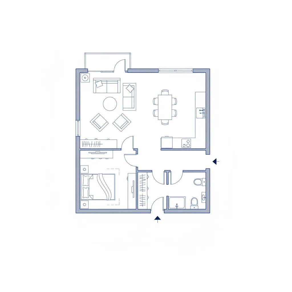 planta baixa simples com sala cozinha quarto e banheiro
